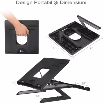 Stand pentru laptop Tronsmart AP9001-B ergonomic si portabil care asigura o ventilare eficienta si un unghi de inclinare reglabil, compatibil cu MacBook Air, Pro sau Microsoft Surface cu dimensiuni pana in 15,6 inch, dimensiuni 28x28x22.5 cm, negru