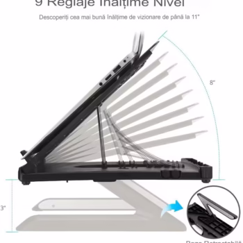 Stand pentru laptop Tronsmart AP9001-B ergonomic si portabil care asigura o ventilare eficienta si un unghi de inclinare reglabil, compatibil cu MacBook Air, Pro sau Microsoft Surface cu dimensiuni pana in 15,6 inch, dimensiuni 28x28x22.5 cm, negru