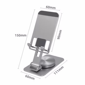 Suport telefon Smarto H13 rotativ 360°, portabil, de birou, tableta, iPad, reglabil in inaltime si unghi inclinare, pliabil, foarte stabil, aliaj aluminiu premium, silicon antialunecare si protectie, smartphone 5,9×9,9 cm, argintiu