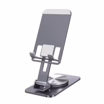 Suport telefon Smarto H13 rotativ 360°, portabil, de birou, tableta, iPad, reglabil in inaltime si unghi inclinare, pliabil, foarte stabil, aliaj aluminiu premium, silicon antialunecare si protectie, smartphone 5,9×9,9 cm, gri