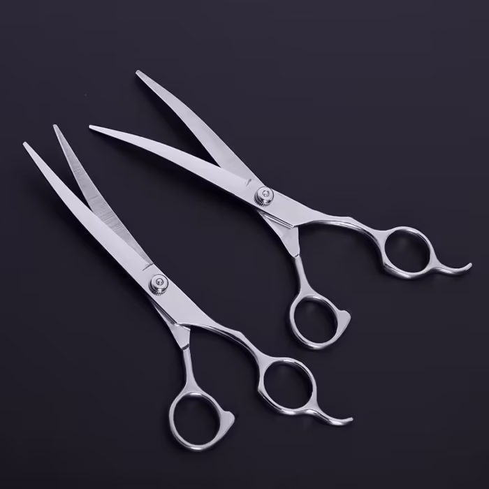 Set profesional 6 in 1 OnePet, cu foarfeci tuns caini sau pisici, foarfeca cu varf rotund siguranta anti-ranire, pieptene inclus, argintiu