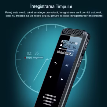 Reportofon cu activare vocala multifunctional, Recman Q55, Cu memorie de 32GB, Usor de transportat, Functia de inregistrare cu temporizator, Pentru prelegeri, discursuri, interviuri, intalniri, discutii in grup, Aliaj de zinc, 8.5×2.7×1.1cm, Negru