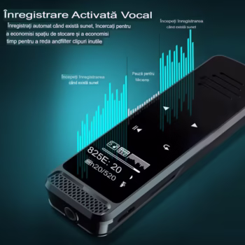 Reportofon cu activare vocala multifunctional, Recman Q55, Cu memorie de 64GB, Usor de transportat, Functia de inregistrare cu temporizator, Pentru prelegeri, discursuri, interviuri, intalniri, discutii in grup, Aliaj de zinc, 8.5×2.7×1.1cm, Negru