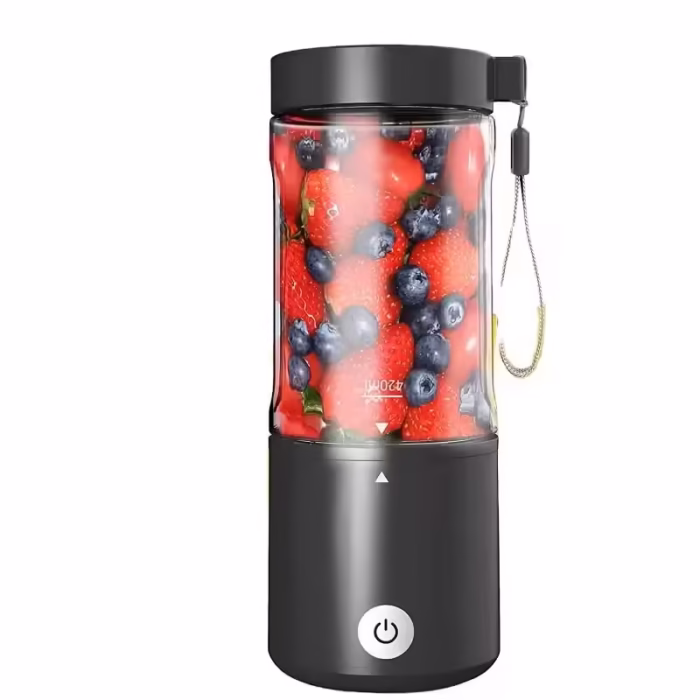 Mini Blender Electric, Kerisson Easy Mix, 80W, 20.000 RPM, portabil, multifunctional, Auto-curatare, Autonomie Mare, Capacitate 420ml, 6 Lame 3D, acumulator 4000 mAH, negru