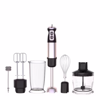 Set Blender vertical profesional 6 in 1 Glory HB-8001 cu putere 600W, Lama din Otel inoxidabil, Silentios, 12 trepte de viteza, Functie Turbo, Cana 600ml, Tocator 500ml, Accesoriu pentru Spumat laptele, Multifunctional, Negru