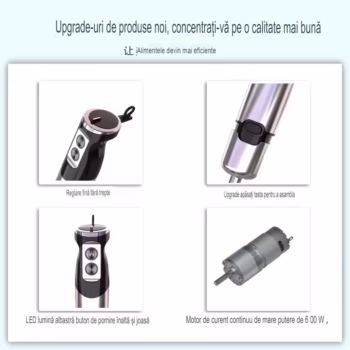 Set Blender vertical profesional 6 in 1 Glory HB-8001 cu putere 600W, Lama din Otel inoxidabil, Silentios, 12 trepte de viteza, Functie Turbo, Cana 600ml, Tocator 500ml, Accesoriu pentru Spumat laptele, Multifunctional, Negru