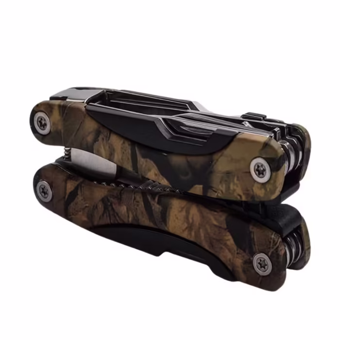Cleste multifunctional DEPOX®, Survival Gear, otel inoxidabil, 10 functii, 22 cm, camuflaj, husa inclusa