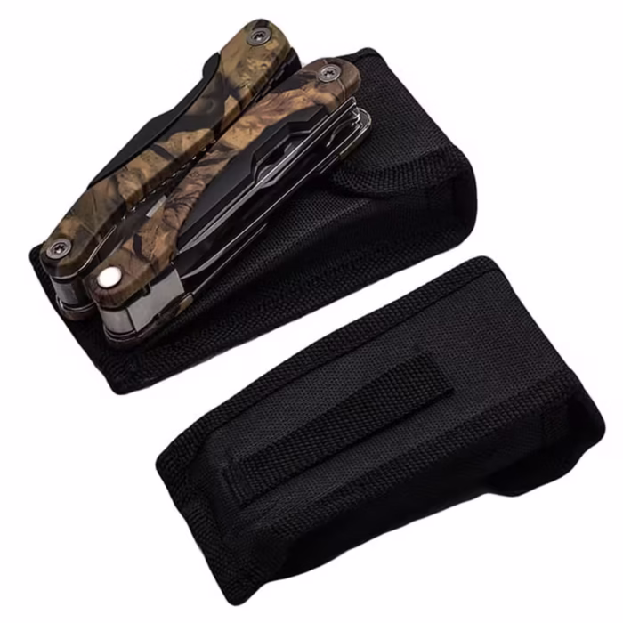 Cleste multifunctional DEPOX®, Survival Gear, otel inoxidabil, 10 functii, 22 cm, camuflaj, husa inclusa