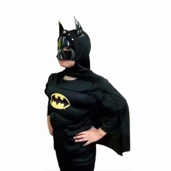 Costum Batman cu muschi, masca si pelerina, carnaval, 5-7 ani, 110-120 cm Costum Batman cu muschi, masca si pelerina, carnaval, 5-7 ani, 110-120 cm