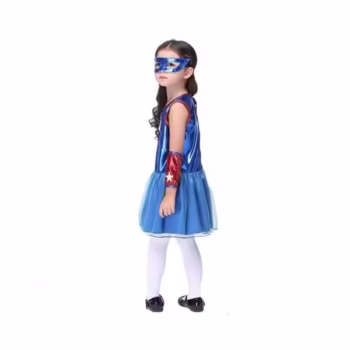 Costum Captain America fete, Albastru, 3-5 ani, 100-110 cm