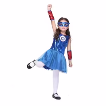 Costum Captain America fete, Albastru, 7-9 ani, 120-130 cm