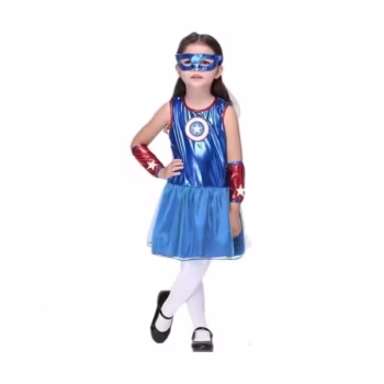 Costum Captain America fete, Albastru, 7-9 ani, 120-130 cm