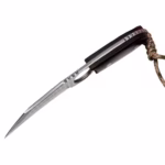 Cutit de vanatoare DEPOX®, Apache Saviour, negru 18 cm, otel damasc, teaca piele