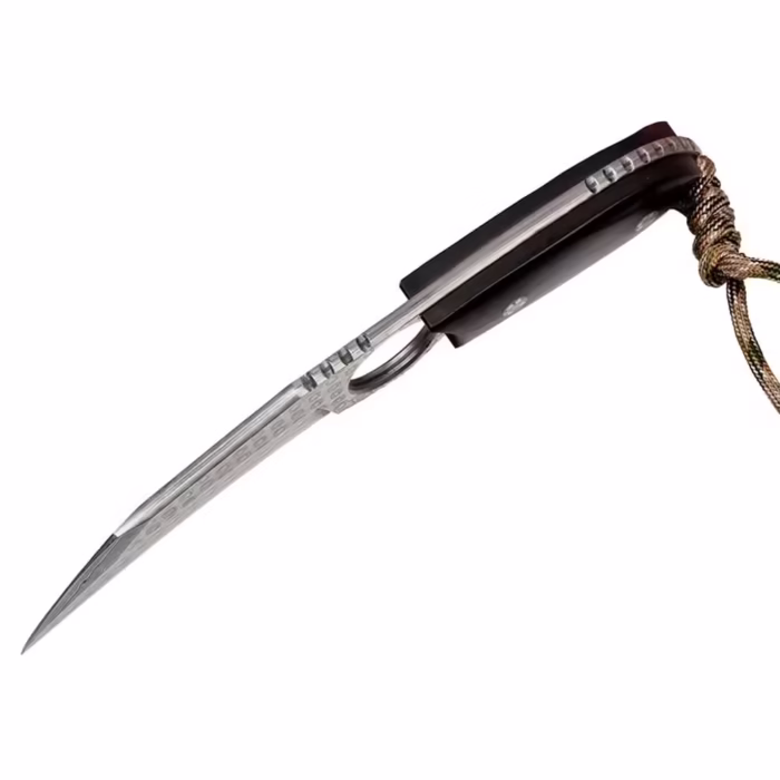 Cutit de vanatoare DEPOX®, Apache Saviour, negru 18 cm, otel damasc, teaca piele