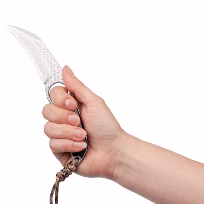 Cutit de vanatoare DEPOX®, Apache Saviour, negru 18 cm, otel damasc, teaca piele