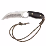 Cutit de vanatoare DEPOX®, Apache Saviour, negru 18 cm, otel damasc, teaca piele