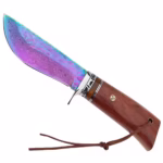 Cutit de vanatoare DEPOX®, Rose Accuracy, damasc, 22 cm, lemn trandafir, multicolor, husa piele