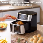 Friteuză cu aer cald Air Fryer, 10L, 1400W, DEPOX®, ecran tactil LCD, geam vizual, temperatură reglabilă, timer, inox, negru