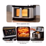 Friteuză cu aer cald Air Fryer, 10L, 1400W, DEPOX®, ecran tactil LCD, geam vizual, temperatură reglabilă, timer, inox, negru