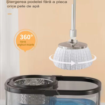Set galeata mop cu centrifuga si rotatie 360 de grade din inox inoxidabil, Arvada MagicClean, galeata ovala, dimensiuni 42...