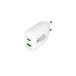 Încărcător Prio Fast Charger 25W PD PPS (USB C) + QC 3.0 (USB A), Alb