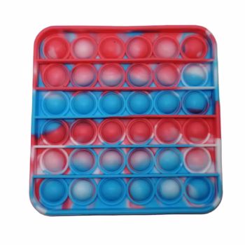 Jucarie antistres, Pop it, silicon, patrat, 12.5 cm, rosu-albastru