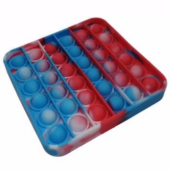 Jucarie antistres, Pop it, silicon, patrat, 12.5 cm, rosu-albastru