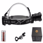 Lanterna de cap LED XHP160 Ultra-Bright , DEPOX®, zoom, intensitate interschimbabila, aluminiu, negru