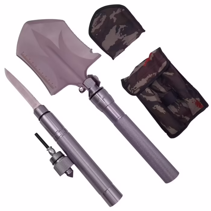 Lopata multifunctionala DEPOX®, Hunting Society, 8 in 1, otel inoxidabil, 62 cm, argintiu