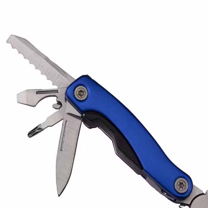 Mini cleste multifunctional, Survival Instict, otel inoxidabil, 9 functii, 14 cm, husa inclusa, albastru