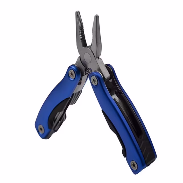 Mini cleste multifunctional, Survival Instict, otel inoxidabil, 9 functii, 14 cm, husa inclusa, albastru