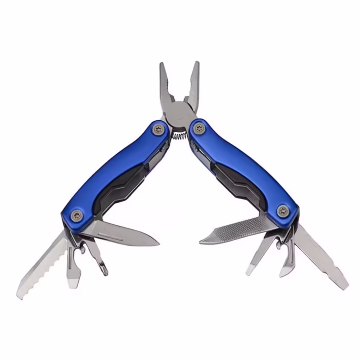 Mini cleste multifunctional, Survival Instict, otel inoxidabil, 9 functii, 14 cm, husa inclusa, albastru