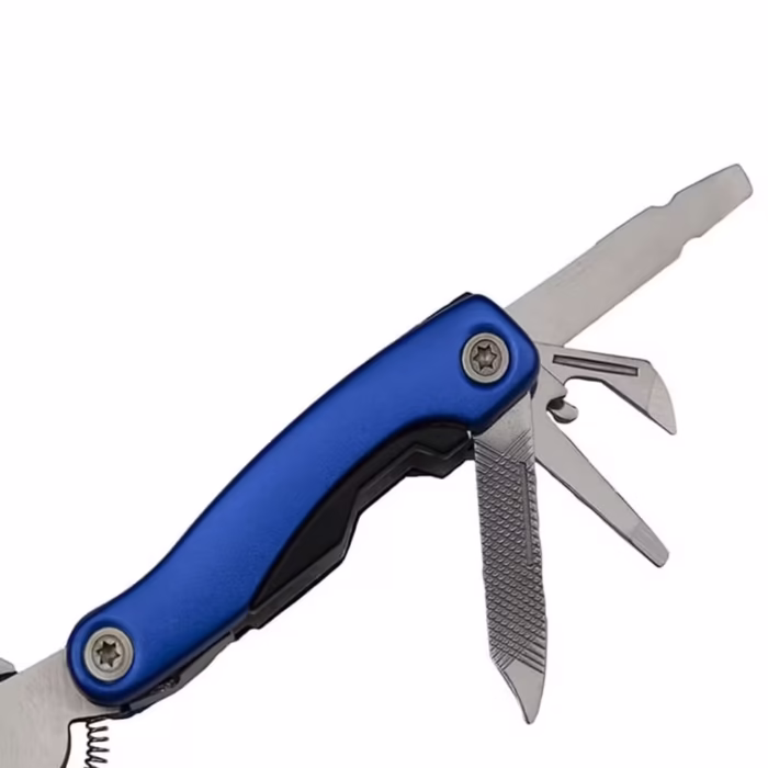 Mini cleste multifunctional, Survival Instict, otel inoxidabil, 9 functii, 14 cm, husa inclusa, albastru