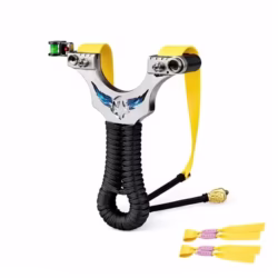 Praștie de precizie metalica cu laser si vizor, DEPOX®, 2 elastice de rezervă, 12 cm, negru