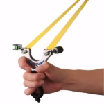 Praștie de precizie metalica cu laser si vizor, DEPOX®, 2 elastice de rezervă, 12 cm, negru