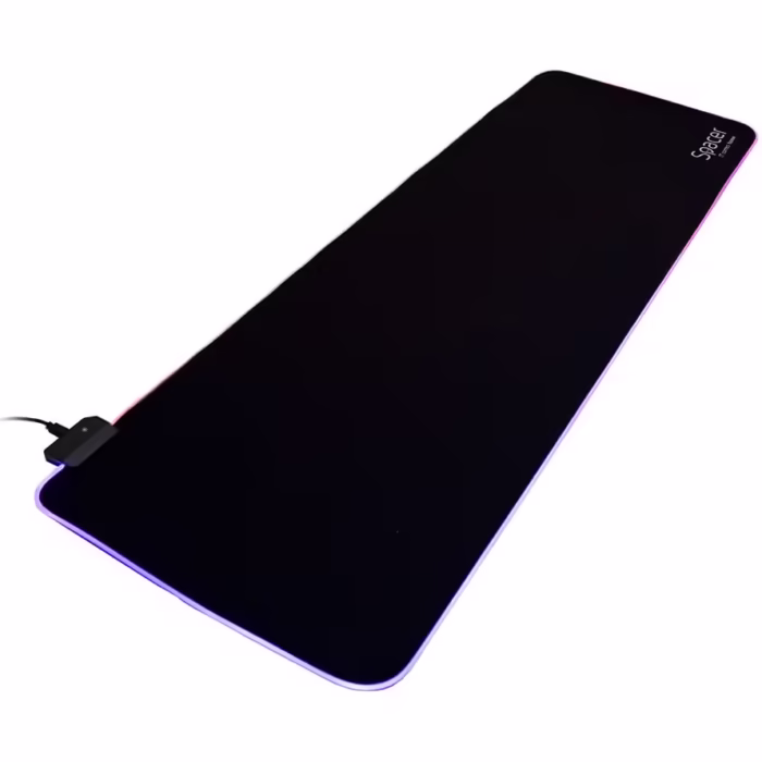 Mousepad gaming RGB Spacer, cauciuc si material textil, 900 x 300 x 3 mm, 1.8 m lungime cablu, Negru