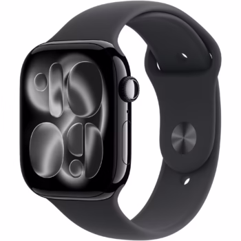 Apple Watch 11 GPS, Carcasa Jet Black Aluminium 42mm, Black Sport Band – M/L
