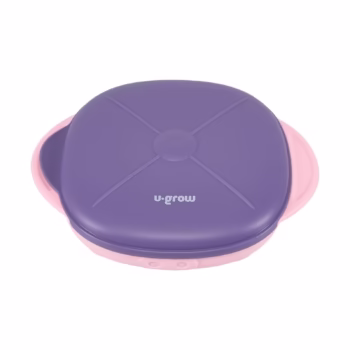 Farfurie compartimentata din silicon cu ventuza si capac, mov/roz, U-Grow