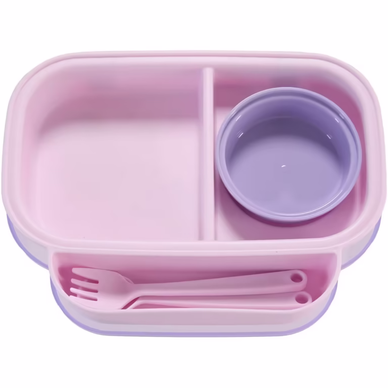 Farfurie compartimentata cu capac si lingurita si furculita pentru copiin U-Grow, mov