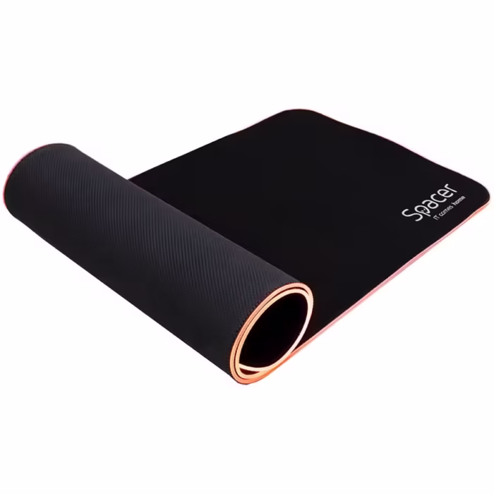 Mousepad gaming RGB Spacer, cauciuc si material textil, 900 x 300 x 3 mm, 1.8 m lungime cablu, Negru