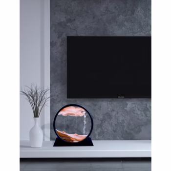 Decoratiune casa, birou tip clepsidra, sticla/nisip 3D, 26×27 cm, rosu/negru