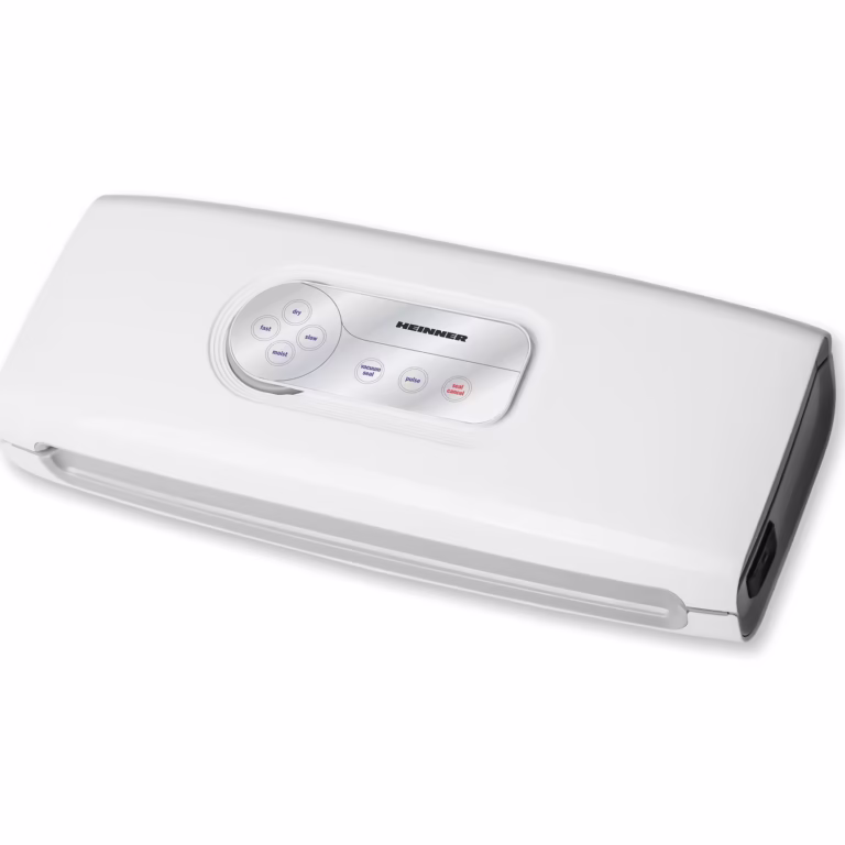 Aparat de vidat si sigilat Heinner HAV-140WH, vidare uscata/ umeda, functie marinare, sistem racire banda sigilare, furtun pentru caserole, mini-cutter incorporat, comptaibil cu pungi latime 30 cm, capacitate vidare: 7-8 l/ min, 0.6 bar, 140W, alb
