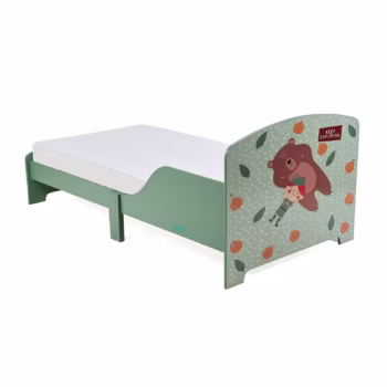 Pat junior cu protectii laterale pentru copii U-Grow Green Forest, 140×70 cm