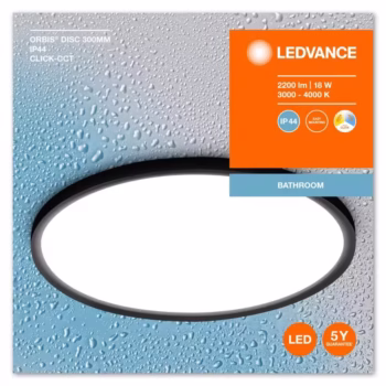Plafoniera LED pentru baie Ledvance Orbis Disc Black, 18W, 2200 lm, lumina alba 3000-4000K, IP44, Ø300x47mm, aluminiu/meta...