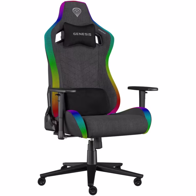 Scaun gaming Genesis TRIT 660, material textil, iluminare RGB, inaltime ajustabila, spatar ajustabil, Gri
