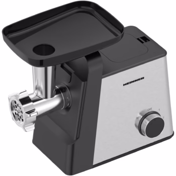 Masina de tocat Heinner Meatmaster HMG-2100SS3, 2100W, accesoriu rosii, Kibbe si carnati, capacitate tocare 1.8kg/min, 2 viteze, 3 site metalice, cutit inox, functie reverse, negru/inox