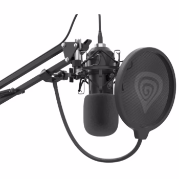 Microfon Genesis Radium 400 G2 Studio, tip condenser, model cardioid, suport fix, conectivitate USB-C, USB-A, raspuns infrecventa 20 – 20000 Hz, sensibilitate -29 dB, lungime cablu 250 cm,negru