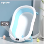 Cadita cu pernuta pentru bebelusi, termometru digital incorporat, pliabila, dop de scurgere, picioare anti-alunecare , blue, U-Grow