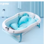 Cadita cu pernuta pentru bebelusi, termometru digital incorporat, pliabila, dop de scurgere, picioare anti-alunecare , blue, U-Grow