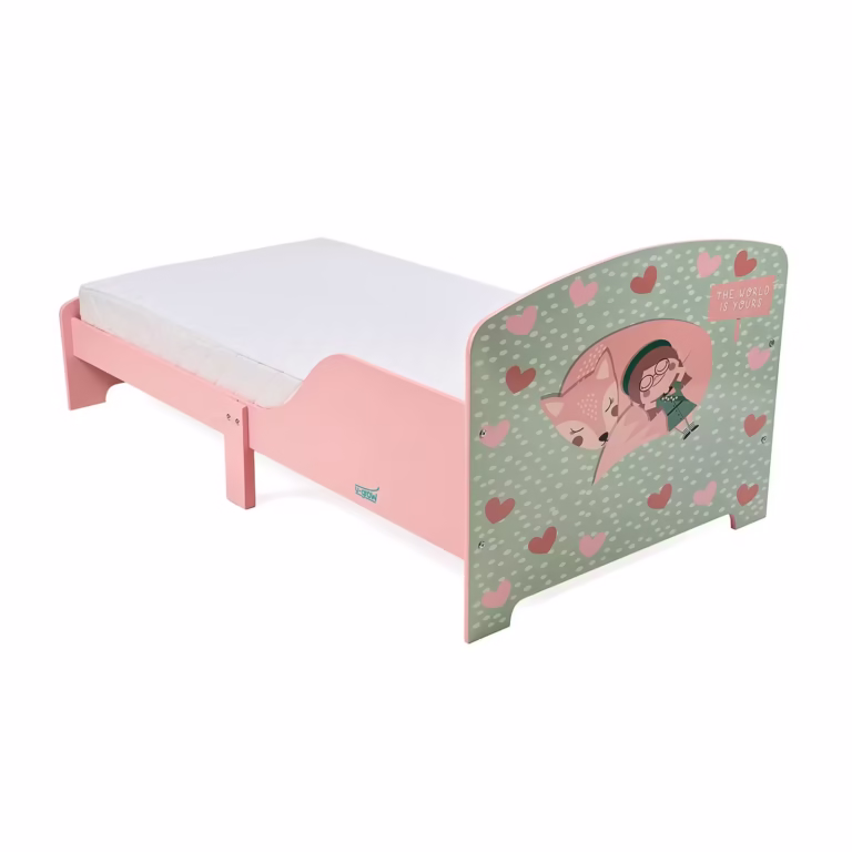 Pat junior cu protectii laterale pentru copii U-Grow Pink Forest, 140×70 cm